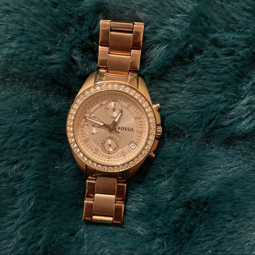 Rose Gold Fossil Watch with Crystals